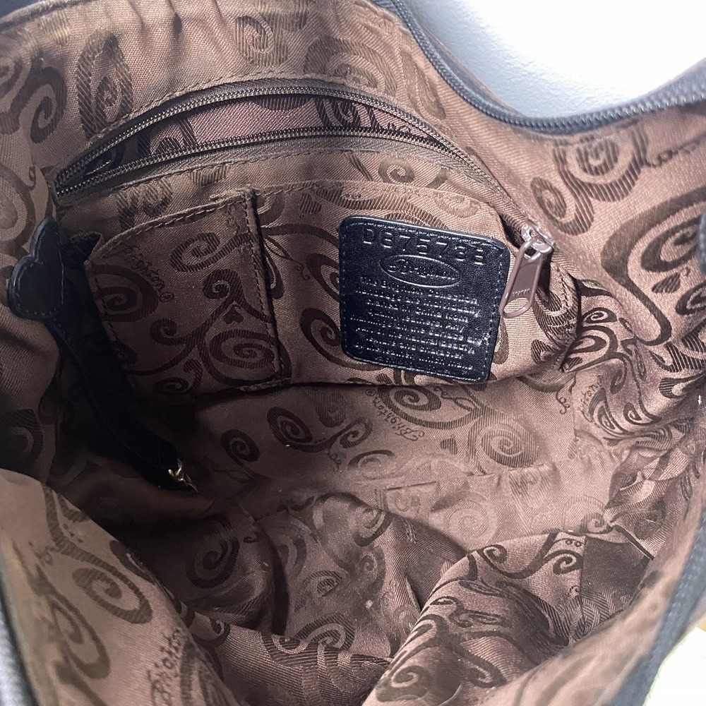 BRIGHTON Leather Women's Croc Purse Black&Brown Bag Tassel Hobo  9x13x2.5"‎ - Picture 12 of 16